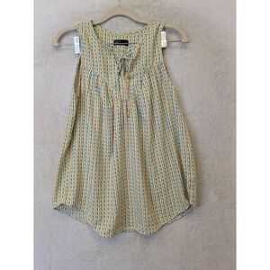 GAP Women's Size XS Sleeveless Tie Neck Blouse Multicolor‎ Geometric Pleated Top